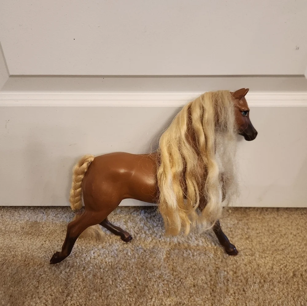 Vintage Mattle Barbie Brown Plastic Toy Horse w/ Blonde‎ Mane #BB